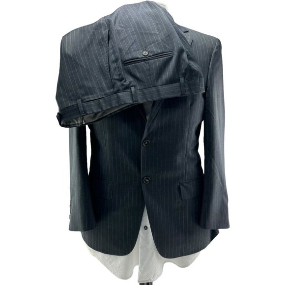 Hart Schaffner Max Gray Stripe New York Fit Wool Full Suit Mens Size 40R 32X27